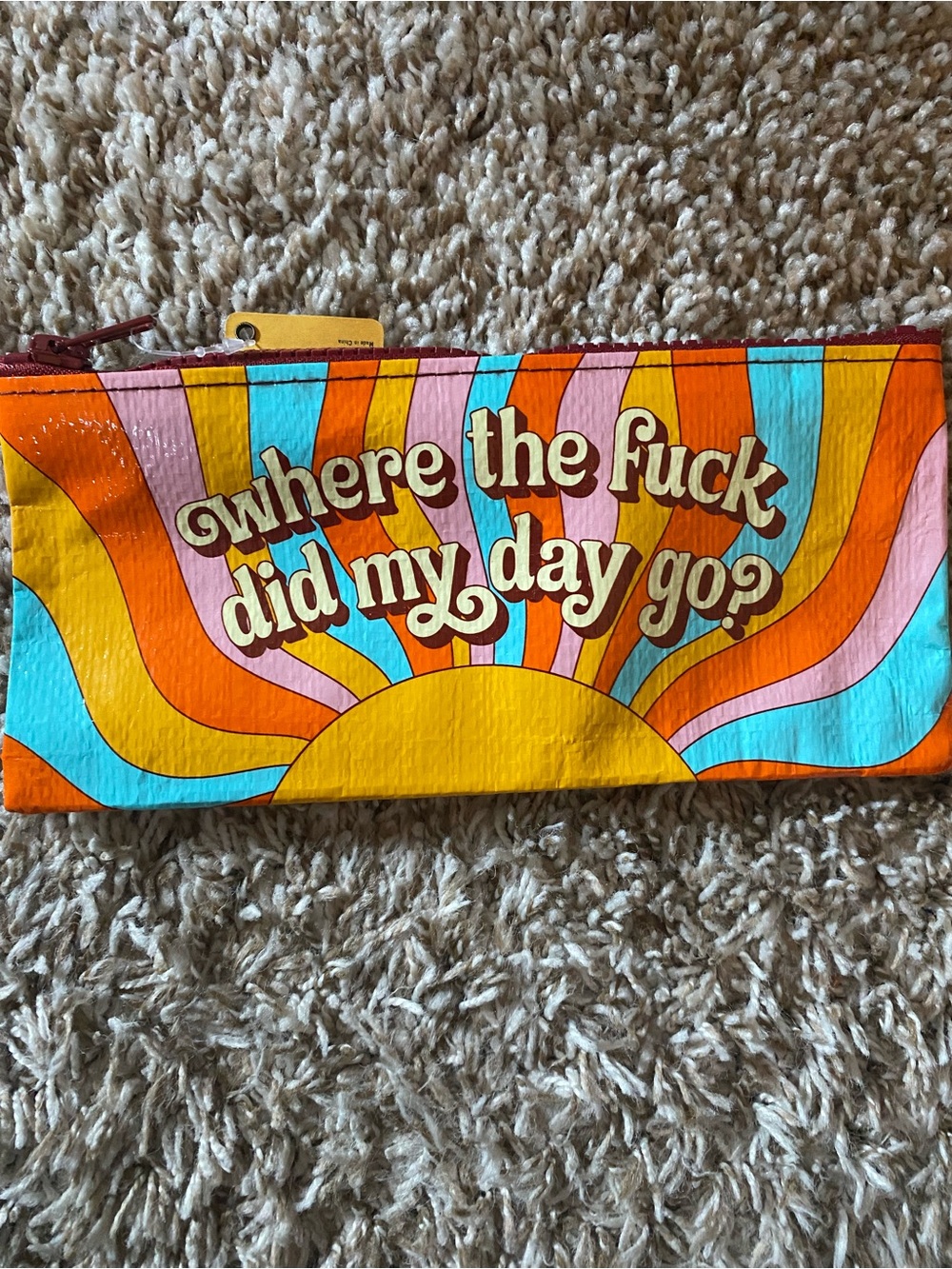 Blue Q Retro Sunburst Zip Pouch in Yellow, Orange, Pink, Blue